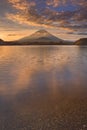 Mount Fuji and Lake Shoji in Japan at sunrise Royalty Free Stock Photo